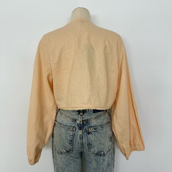 The Shore Brand Linen Tie Front Cropped Top Peach Parfait XL NWT - Picture 6 of 11